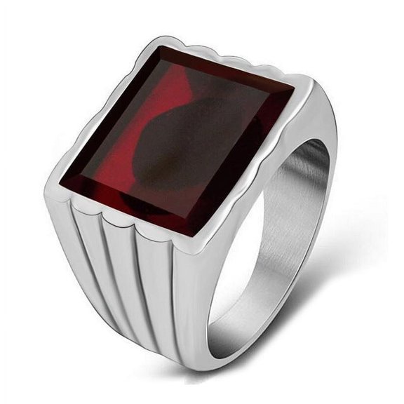 Simple Square Red And Black Gemstone Couple Ring