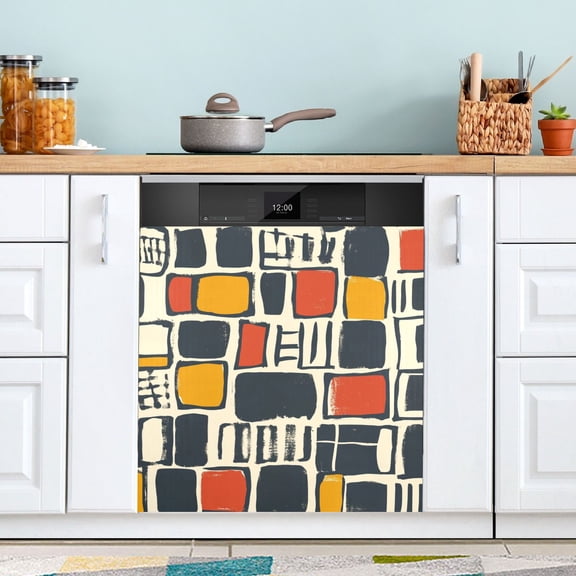 Simple Squares and Rectangles Dishwasher Magnet Cover for Washers Fridge Panel Decal 23"W x 26"H Inch