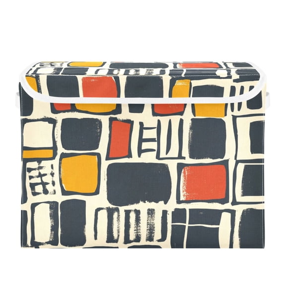 Simple Squares and Rectangles Large Storage Bins with Linen Collapsible Lid Storage Box 16.7 x 12.6 x 11.8in