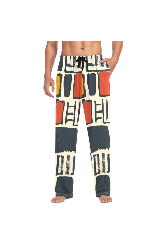 Simple Squares and Rectangles Mens Cotton Pajama Pant Sleep and Lounge Bottons with Pockets