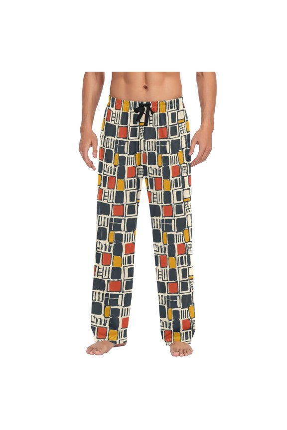 Simple Squares and Rectangles Mens Pajama Pant Sleep and Lounge Bottons with Pockets
