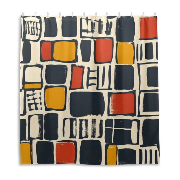 Simple Squares and Rectangles Shower Curtain Liner 66x72 Inch Waterproof Shower Curtains Decorative Bathroom with 12 Pack Hooks
