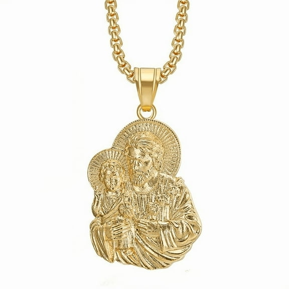 Simple St. Jude Pendant 14K Yellow Gold Figaro Chain Men's and Women's Necklace Religious Jewelry Gift Choice