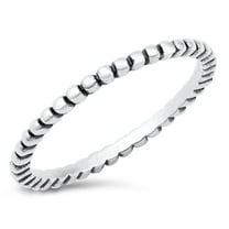 Simple Stacking Beaded Ring .925 Sterling Silver Band Jewelry Female Male Unisex Size 4