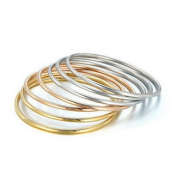 Simple Stainless Steel Bracelet for Women Men Gold Silver Color Geometry Wire Round Bangle Female Trendy Jewelry Wristband Gifts (Inner 55mm-7pcs)