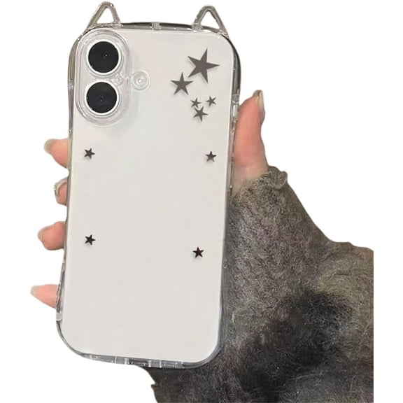 Simple Star-Shaped Phone Case for iPhone 17 16 15 14 13 12 11 Pro Max XSMax XS XR X Mini 7 8 Plus Cartoon Cat Ears Soft Cover,A,for iPhone 16 Pro Max