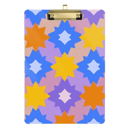 Simple Stars Pattern Acrylic Clipboard Drawing Board with Hook Writing Pad File Storage A4 Size Gold 12.5" x 9"