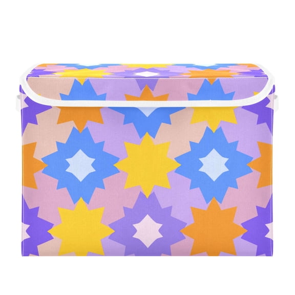 Simple Stars Pattern Foldable Storage Bins with Lids Handles Collapsible Storage Containers Tote Boxes 16.5 x 12.6 x 11.8 inches