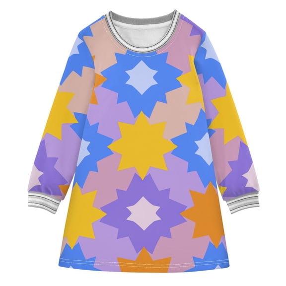 Simple Stars Pattern Long-sleeved Dress A-line One-Piece Dress for 2-8 Years Casual Party 4T