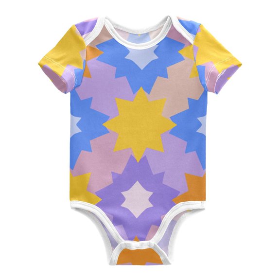 Simple Stars Pattern Pure Cotton Bodysuit Short Sleeve Pajamas One-Piece Romper Unisex 12M