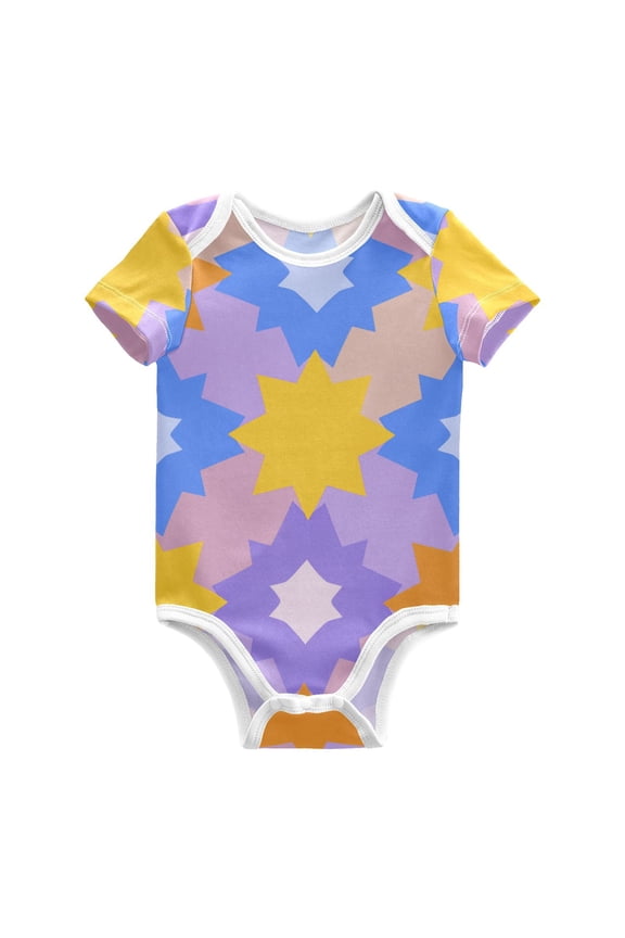 Simple Stars Pattern Pure Cotton Bodysuit Short Sleeve Pajamas One-Piece Romper Unisex 6M