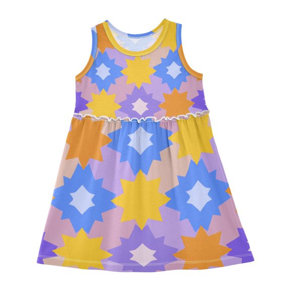 Simple Stars Pattern Sleeveless Dress A-Line One-Piece Dress Quick Dry 8Y