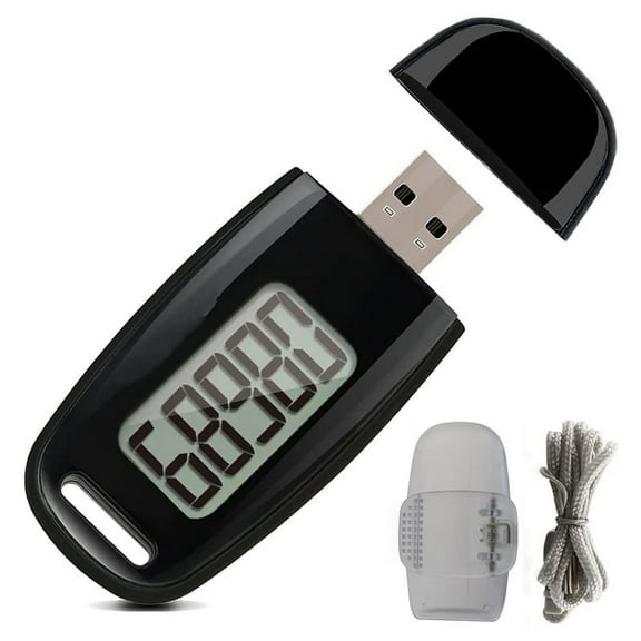 COOOO LCD Display 3D Axis Sensor Black Pedometer Clips with Lanyard