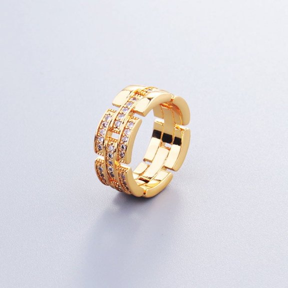 Geometric Couple Ring Set Rhinestone Inlaid Copper Plated Gold Unisex Retro Wedding Band Pair For Couples Wear