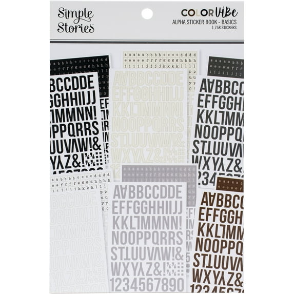 Simple Stories Color Vibe Alpha Sticker Book 12/Sheets-Basics, 1758/Pkg