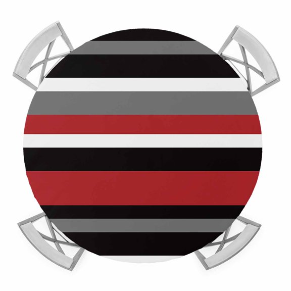 Simple Stripe Elastic Fitted Round Table Cover Red And Black Geometric Pattern Waterproof Outdoor Tablecloth for Holiday Party, Picnic, Patio & Dining Fits Tables Up to 36"-44"