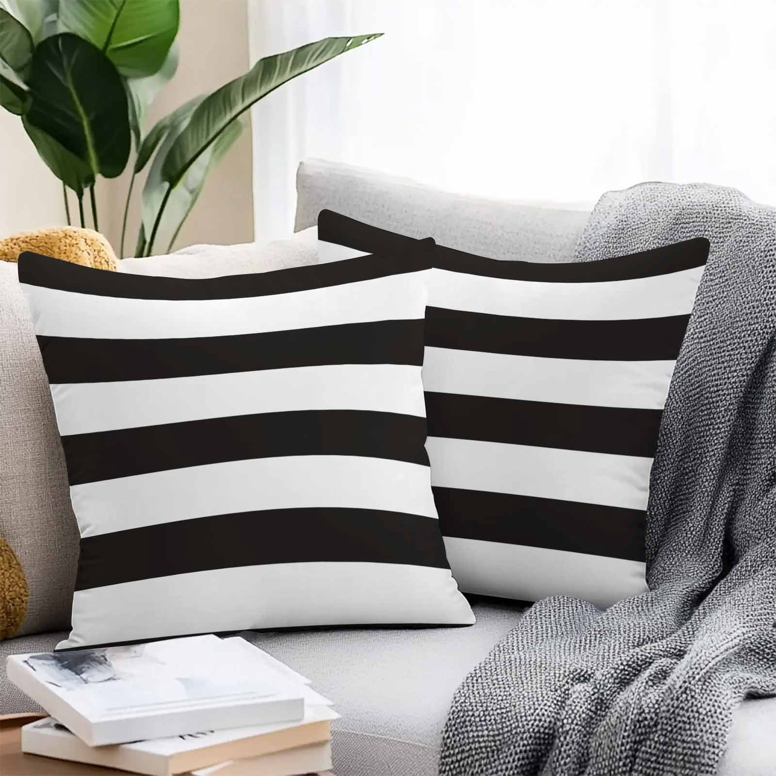 Simple Stripe Outdoor Pillow Covers Set of 2 Black and White Waterproof Throw Pillow Case Decorative Square Cushion Cover for Patio Couch Garden Balcony, 26"x26"