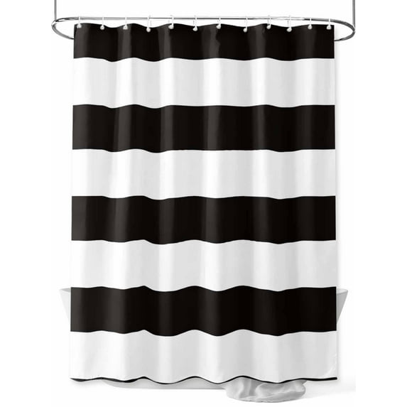 Simple Stripe Shower Curtain, Black and White Waterproof Shower Curtain Set with 12 Hooks Lightweight Washable Fabric Shower Curtains for Bathroom 36x72 Inches