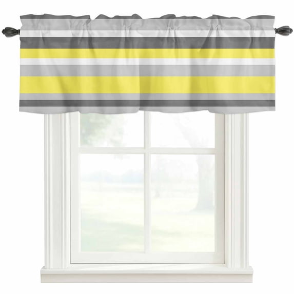 Simple Stripe Window Valance Curtain Yellow And Grey Geometric Pattern Rod Pocket Short Curtain for Living Room, Bedroom & Kitchen Window Decor 42x18in