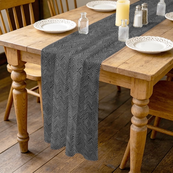 Simple Striped 4.5ft Cheesecloth Table Runner for Dining 19"x55", White Black Stripes Art Deco Vintage Kitchen Dinner Sheer Tulle Chiffon Dresser Scarf, Holiday Party Decorations