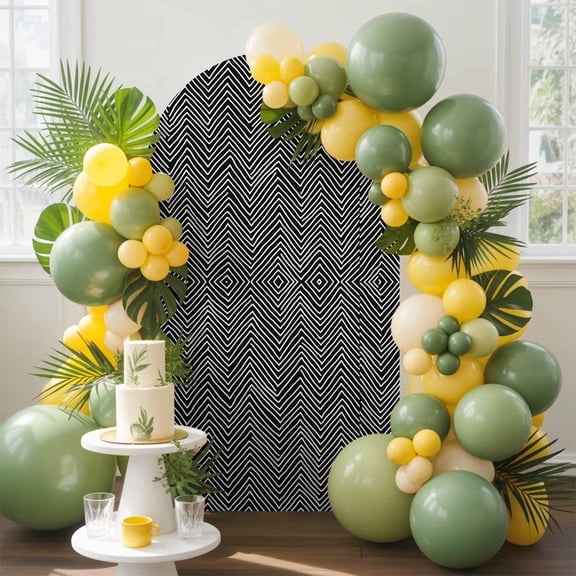 Simple Striped Arch Backdrop Cover, 4FT, White Black Stripes Art Deco Vintage Spandex Arch Covers Double-Sided Backdrop for Wedding Birthday Party Photo Background Decoration