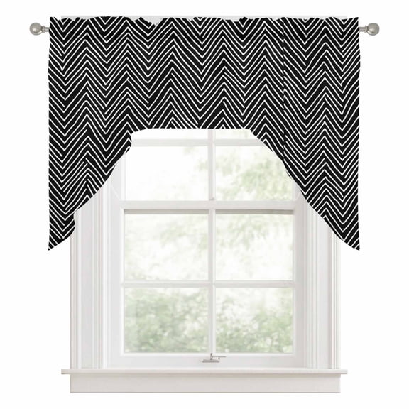 Simple Striped Swag Valance for Windows, White Black Stripes Art Deco Vintage Swag Curtains Valances for Small Window Treatment Rod Pocket for Kitchen Bathroom 1 Panel 56x36in