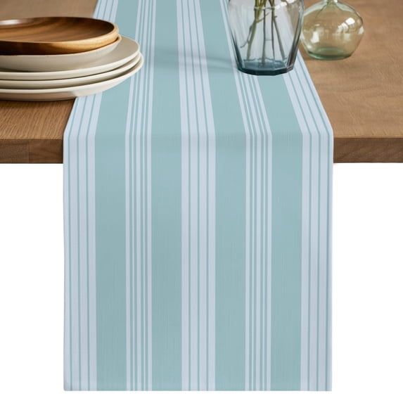 Simple Striped Table Runner 72 Inches Long,Modern Minimalist Lines Texture Teal Green Cotton Linen Table Runners Dresser Scarves,Fabric Tabletop Scarf Furniture Cover for Home Dinner Party 13"x72"