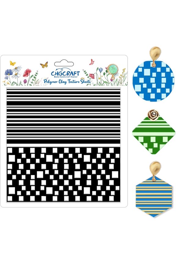 Simple Stripes Polymer Clay Texture Sheets Plaid Geometric Pattern Silicone Texture Stamp Clay Texture Mat Modeling Pattern Pad Sheets for Jewelry and Earrings Tools 5.5x5.5 inch