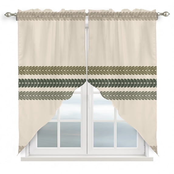 Simple Stripes Swag Valances for Windows 2 Pack, Kitchen Window Curtains 36 Inch Length, Rustic Farmhouse Leaf Braided Lines Beige Privacy Swag Curtains for Living Room/Bathroom 36"x36"