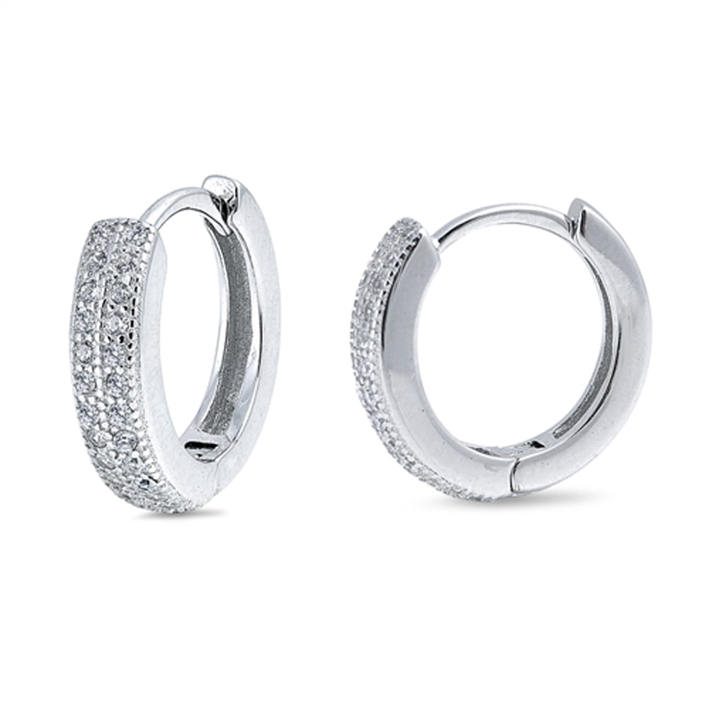 Simple Studded Hoops Clear CZ .925 Sterling Silver Elegant Huggie Hoop Earrings Jewelry Female