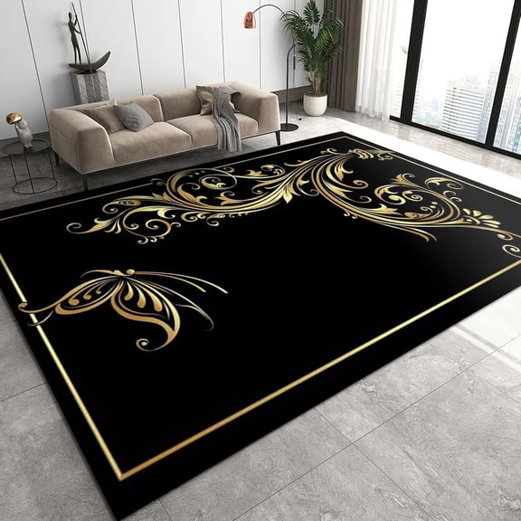 Simple Style Area Rug, Golden Butterfly Apartment Carpet, Washable Non-slip Thick Soft Comfortable Floor Rug for Bedroom Living Room Hallways Entryway Office Decor Mats 5ft x 8ft