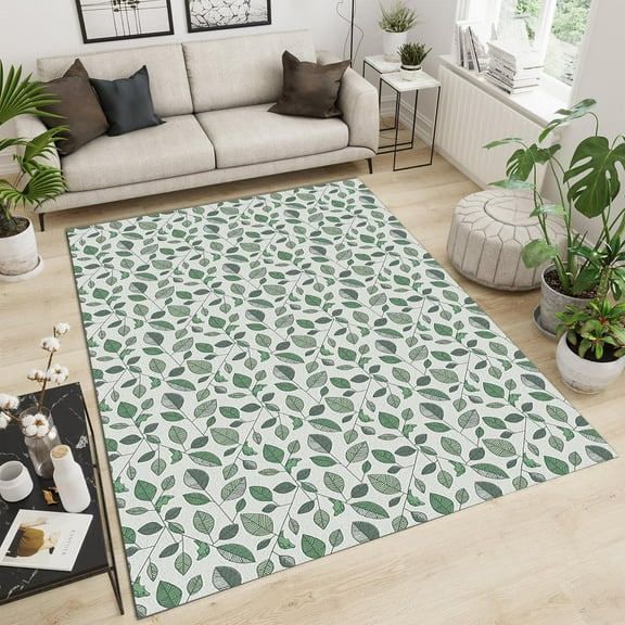 Simple Style Area Rugs, Green Vine Plant Leaves Pattern Outdoor Carpet, Non-Shedding Indoor Foldable Washable Non Slip Rug for Home Living Room Bedroom Office Decor Mats 2ft x 3ft