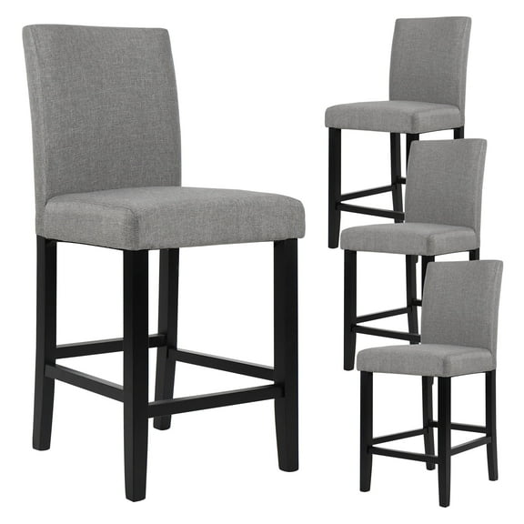 Simple Style Bar Chairs Full Back Counter Height Fabric Upholstered Barstools, Gray, Set of 4