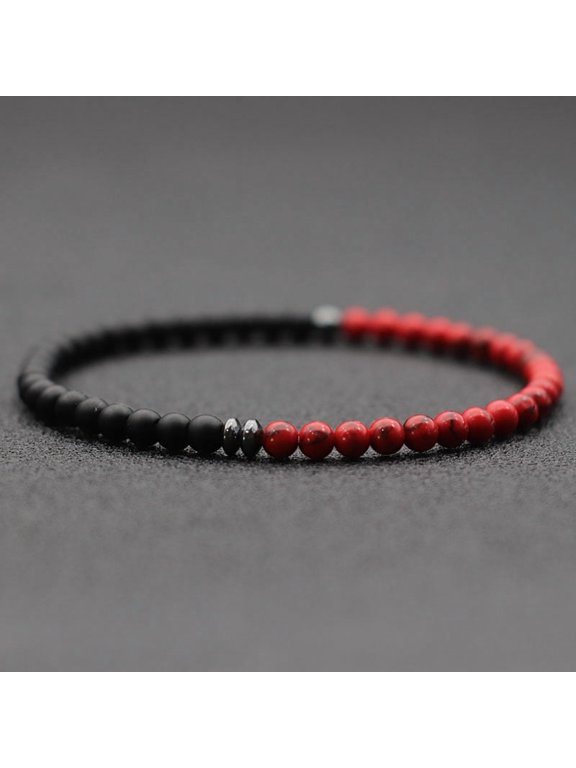 Simple Style Bicolor 4mm Beaded Bracelet Men Women Handmade Onyx Howlite Lava Hematite Stone Braslet Healing Casual Couple Joias
