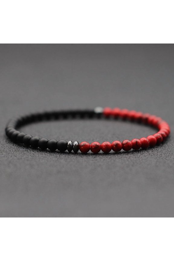 Simple Style Bicolor 4mm Beaded Bracelet Men Women Handmade Onyx Howlite Lava Hematite Stone Braslet Healing Casual Couple Joias