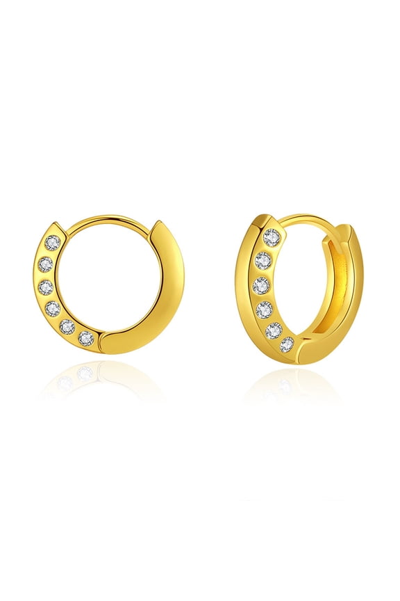 Simple Style Metal Circle Ear Ring Copper Plating 18K Real Gold Micro-Inlaid White Zircon Small Exquisite Ear Clip