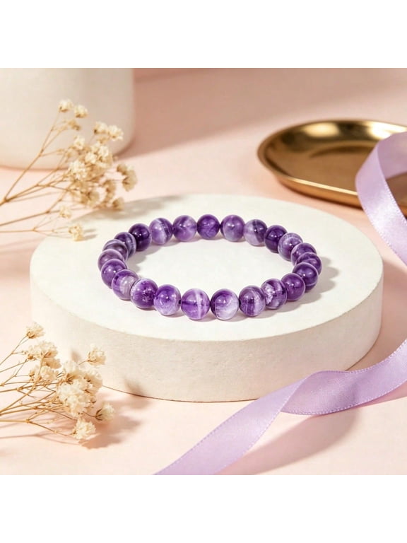 Simple Style Purple Beaded Bracelet Elegant Round Bead Bangle Minimalist Daily Wear Jewelry Perfect Gift For Women And Girls
