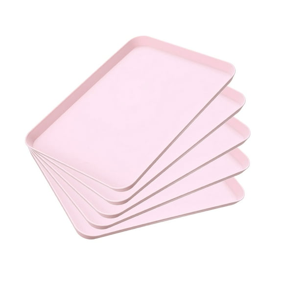 Simple Style Solid Color Plastic Tray Lightweight And Durable Stackable Serving Tray For Indoor Fast Food Cafeteria Use In Blue Pink And Grey Colors With Small 21x29 5cm And Large 24x34cm Sizes