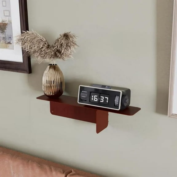 Simple and Stylish Durable Metal Wall Shelf, Metal Floating Nightstand, Bedside Shelving, Wall Mounted Nightstand, 12 "W x 4 "H x 4 "D, Storage Organizer for Small Space (Red Copper,Small)