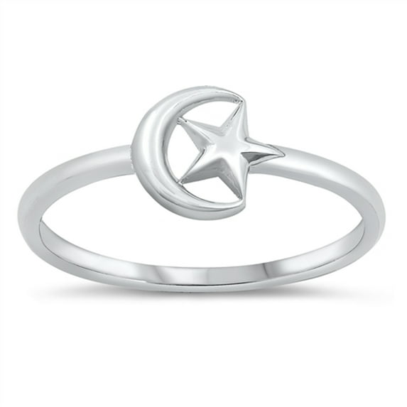 Simple Sun Crescent Moon Ring .925 Sterling Silver Band Jewelry Female Male Unisex Size 8