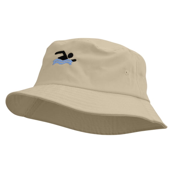 Simple Swimming Icon Embroidered Big Size Cotton Blend Twill Bucket Hat - Khaki 2XL-3XL