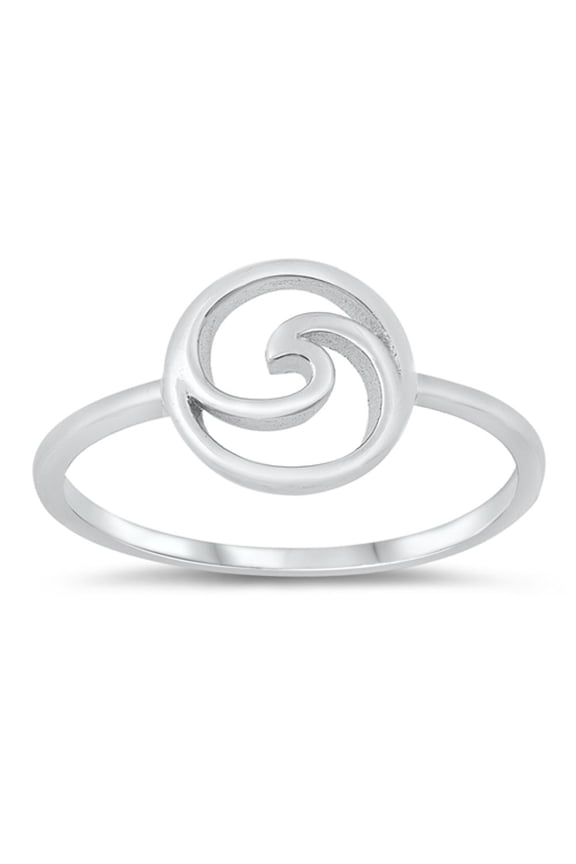 Simple Swirl Wave Nature Ocean Ring .925 Sterling Silver Band Jewelry Female Male Unisex Size 4
