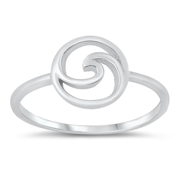 Simple Swirl Wave Nature Ocean Ring .925 Sterling Silver Band Jewelry Female Male Unisex Size 8