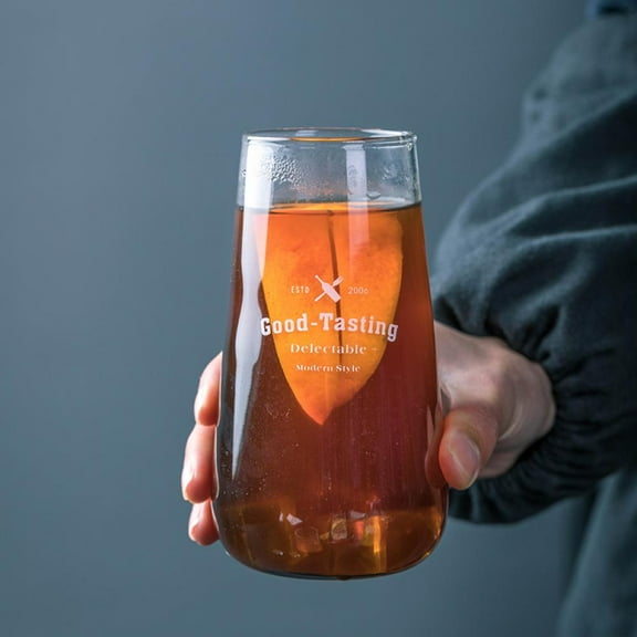 Simple Tall Milk Cup Cold Drinking Cup Dessert Cup Big Belly Cup Letter Glass Cup for Coffee/Beer/Milk/Tea/Water,17oz