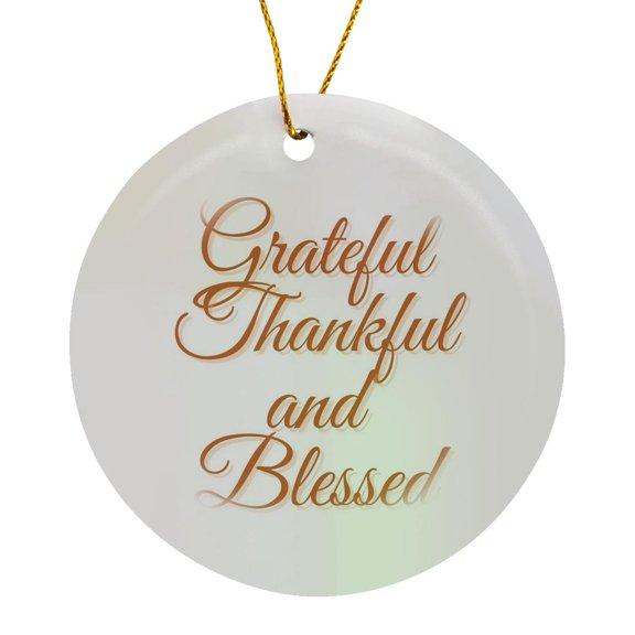 3drose, Simple Text of Grateful Thankful and Blessed, Circle Porcelain Ornament