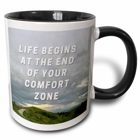 3drose, Simple Text of Life Begins at the End of Your Comfort Zone, 11oz Two-tone Black Mug