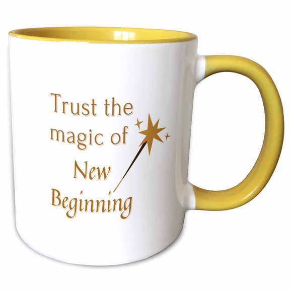 3drose, Simple Text of Trust the Magic of New Beginning, 11oz Two-tone Yellow Mug