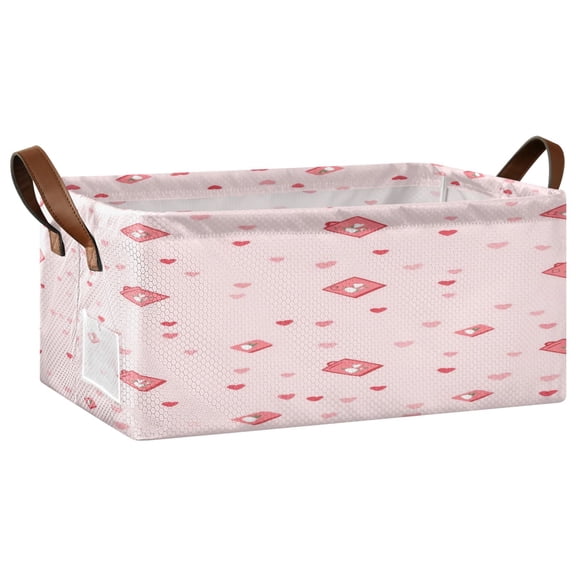 Simple Theme Pink Open Home Storage Bins Foldable Metal Frame Shelf Baskets 16.9x11.4x7.7in Water-Resistant