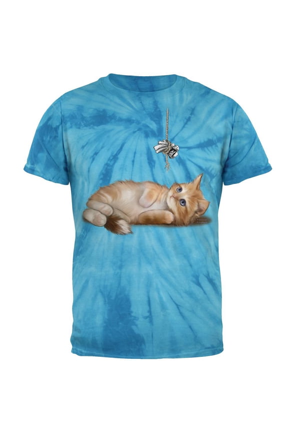 Simple Things Kitty Cat Playtoy Mens T Shirt Pinwheel Blue Tie Dye MD