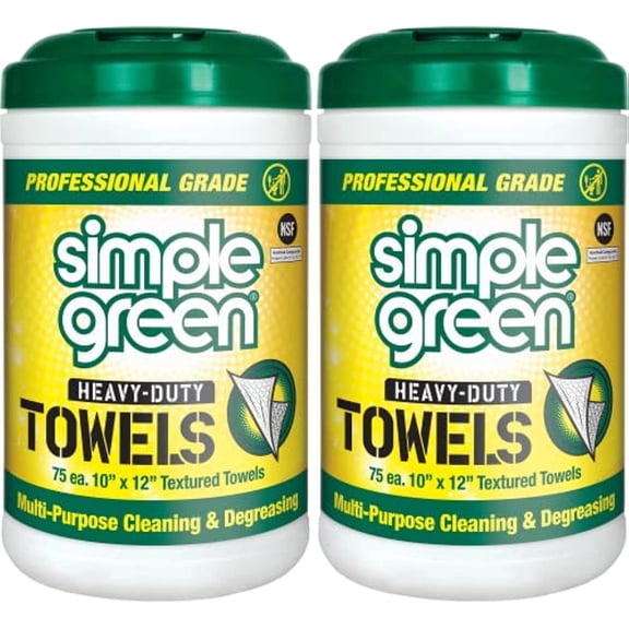 Simple Green Commercial Heavy-Duty Towels Cleaning Cloths & Wipes, 75 Count, 2 Pack